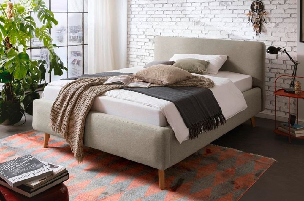 Polsterbett Bett MATTIS Stoffbezug Aspen 23 Taube-140 x 200 cm