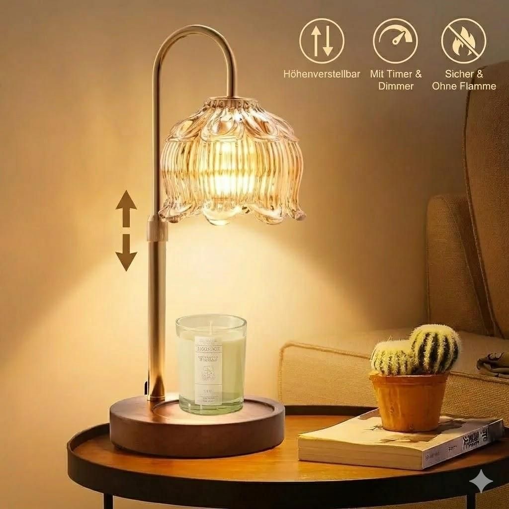 Duftkerzenwärmerlampe mit Timer & Dimmer, Höhenverstellbare Elektrische Duftlampe inkl. 2 Birnen, Flammenlose Kerzenleuchte, Geschenk zum Muttertag
