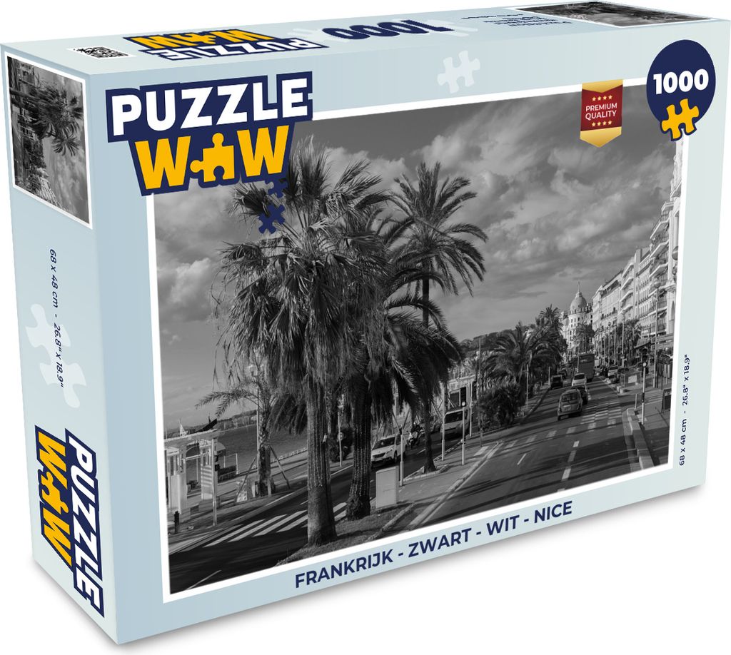 MuchoWow Puzzle 1000 Teile Frankreich - Schwarz - Weiß - Nizza - Erwachsene - Rätsel