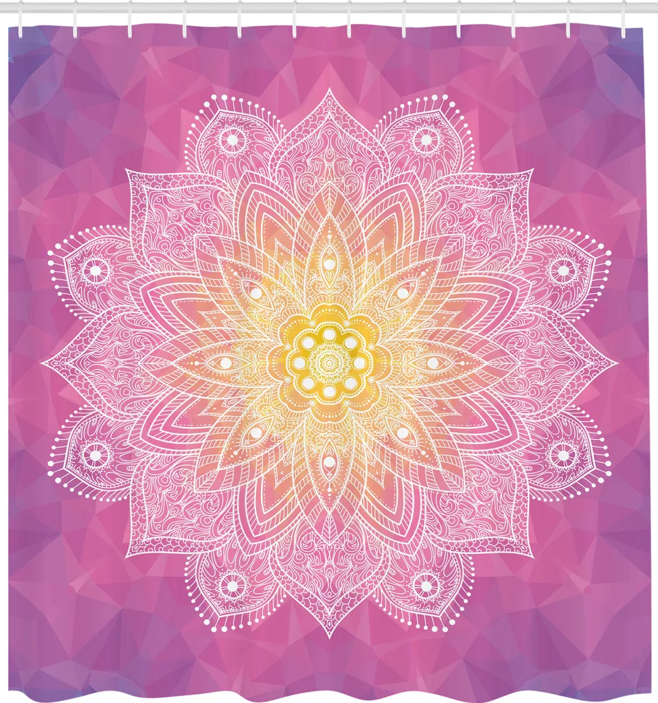 Tenda Doccia Etnica Mandala Giallo Fucsia 175x200 cm ABAKUHAUS - Boho Style