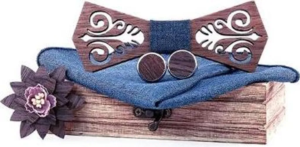 Parure boutons de manchette bois et nœud papillon pour chemise de cérémonie