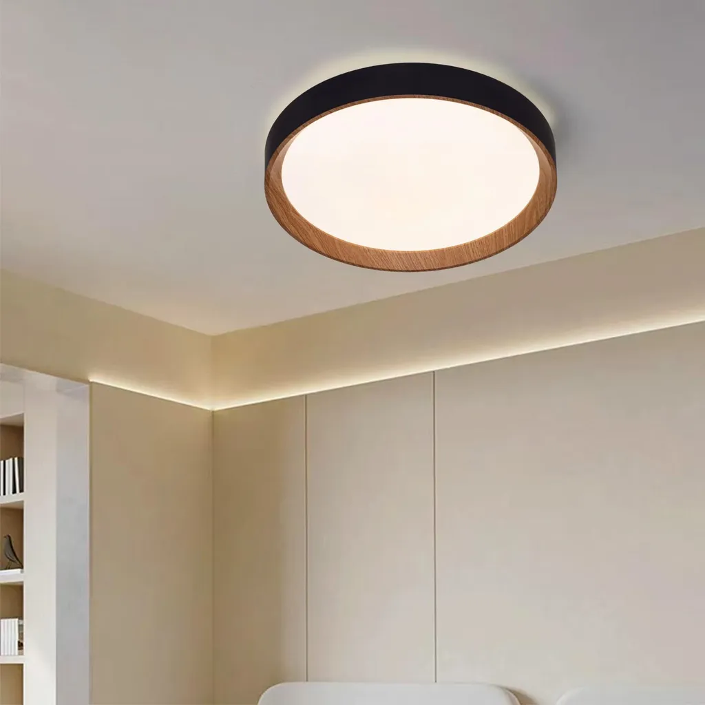 Plafonnier LED LUNADA 30W CCT : Éclairage Ajustable Noir et Bois Ø38 - 6