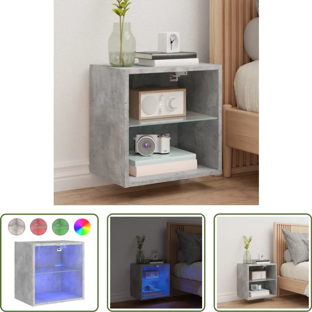 The Living Store Comodino a parete con luci LED grigio cemento