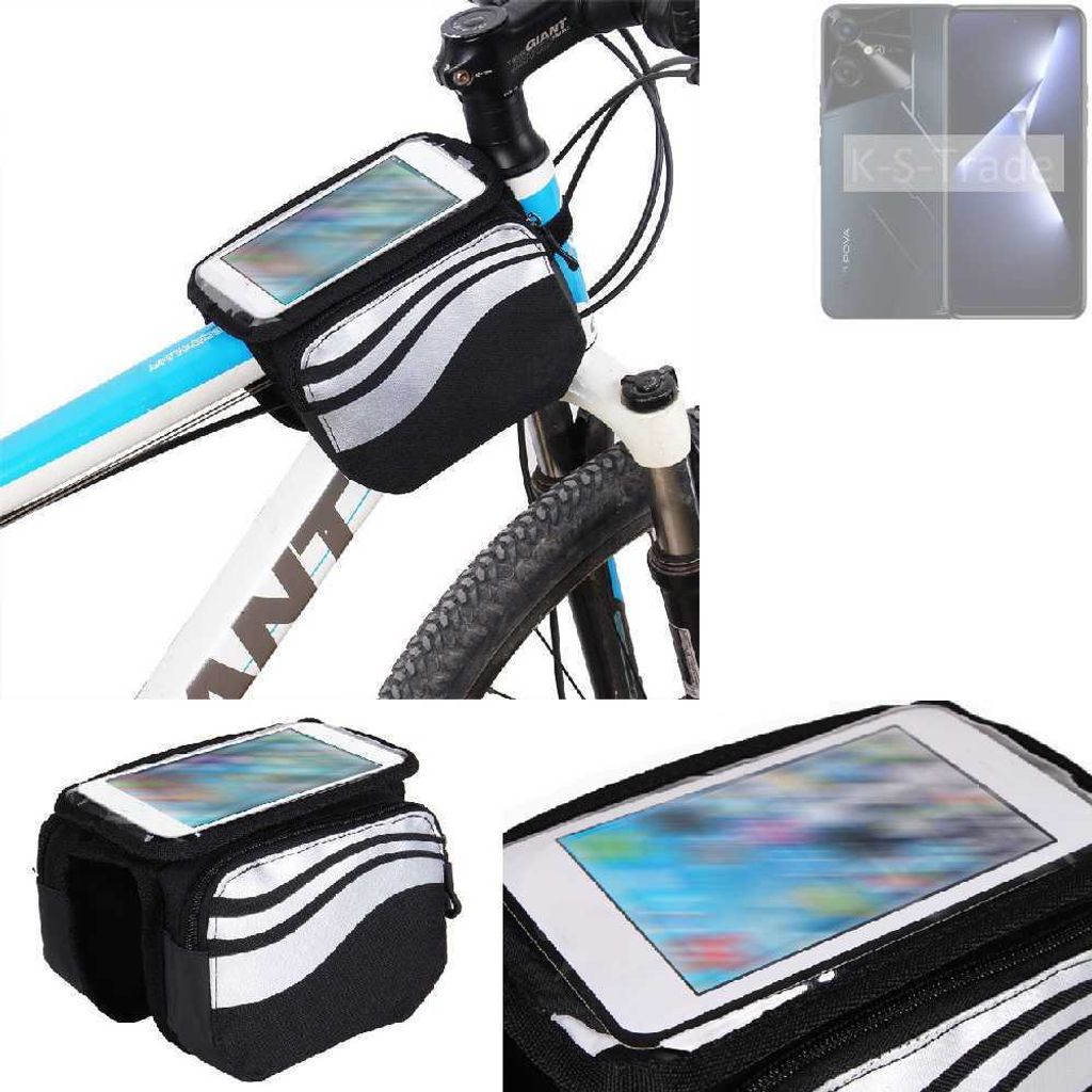 K-S-Trade Rahmentasche Fahrrad-Halterung kompatibel mit Tecno Pova Neo 3 Rahmenhalterung Fahrrad Handyhalterung Fahrradtasche Handy Smartphone