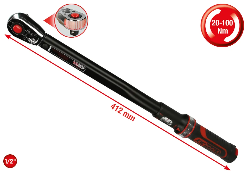 Clé dynamométrique 20-100Nm haute précision KS Tools 1/2'' ERGOTORQUE®