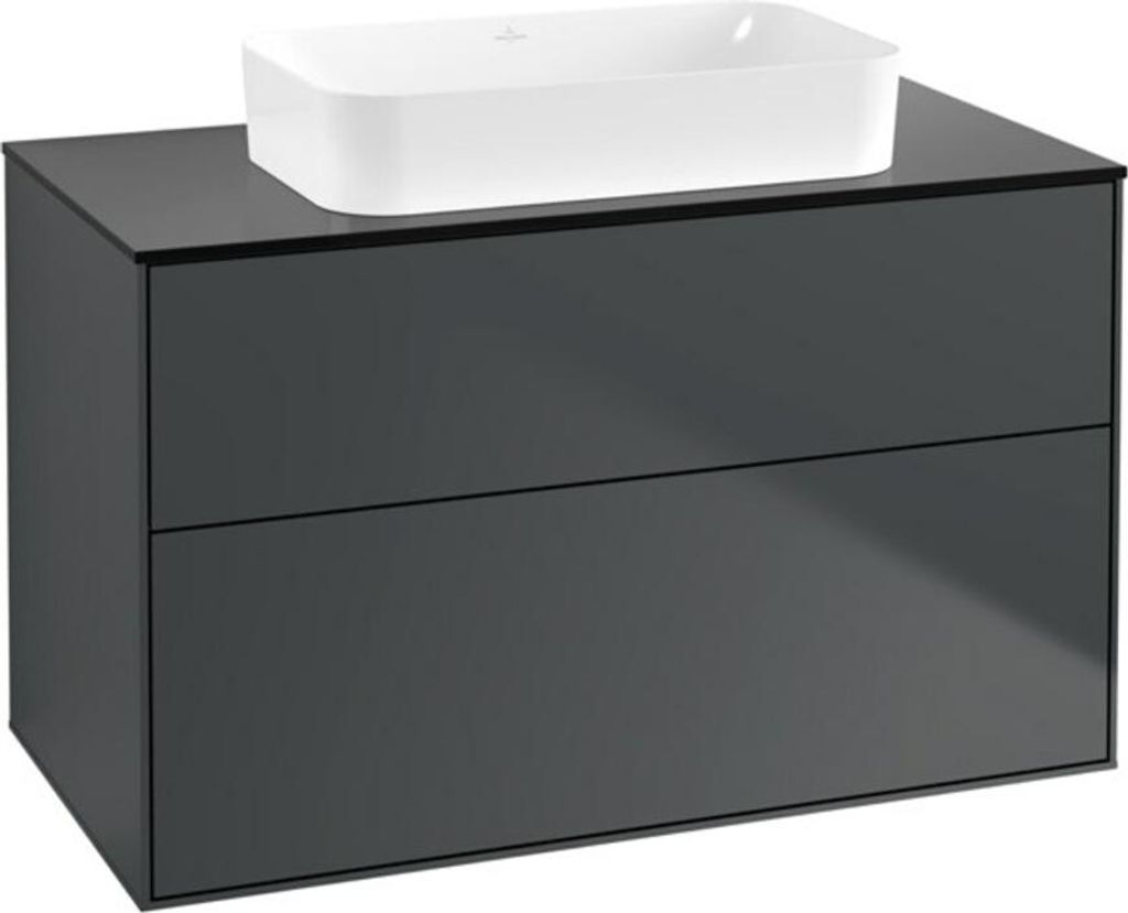 Villeroy & Boch Finion Waschtischunterschrank, 2 Auszüge, Waschbecken mittig, ohne Hahnloch, 1000x603x501mm, Glass Black Matt, F64200HG