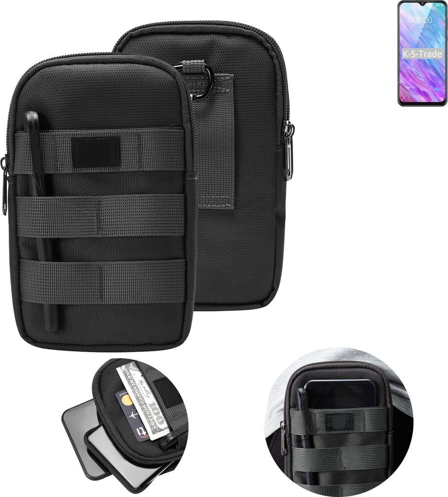 K-S-Trade Holster Gürtel Tasche kompatibel mit ZTE Blade 20 Smart Handy Tasche Schutz Hülle dunkel-grau viele Fächer, 1x