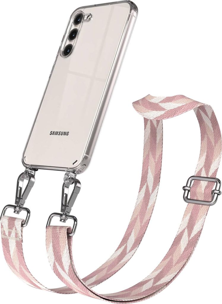 EAZY CASE Handykette - Verstellbarer Trageriemen kompatibel mit Samsung Galaxy S23 Plus, Handykordel mit transparenter Silikon-Hülle, Karabiner Si...