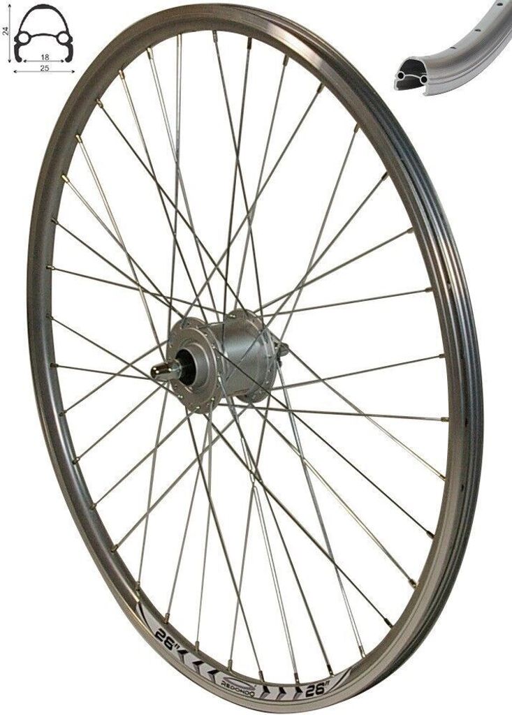 REDONDO 26 Zoll Vorderrad Laufrad Felge Silber mit Shimano Produktbild
