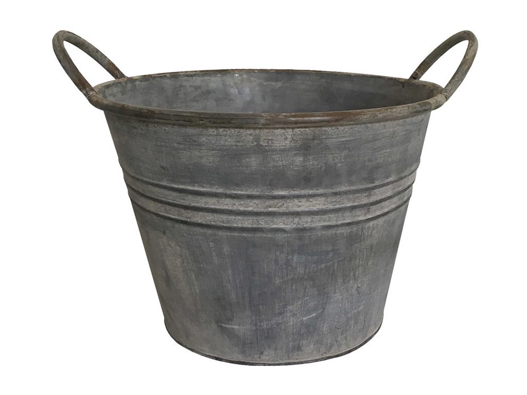 Zinkeimer Pflanztopf Zink Rund mit Griffen Vintage Landhausstil Grau : 23 cm Größe: 23 cm