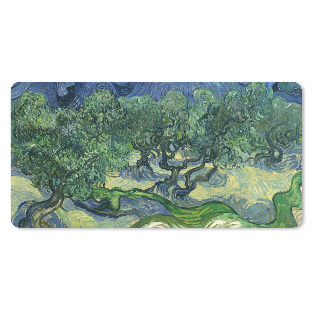 MuchoWow Schreibtischunterlage Die Olivenbäume - Vincent van Gogh 80x40 cm - XXL Mauspad - Gaming Mauspad