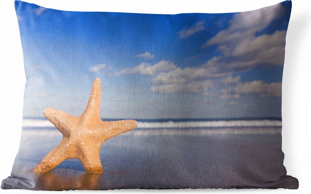 MuchoWow Outdoor Kissen - Seestern - Orange - Sand - 60x40 cm - Wetterfest - Lounge Kissen - Zierkissen - Kissen für Innenräume