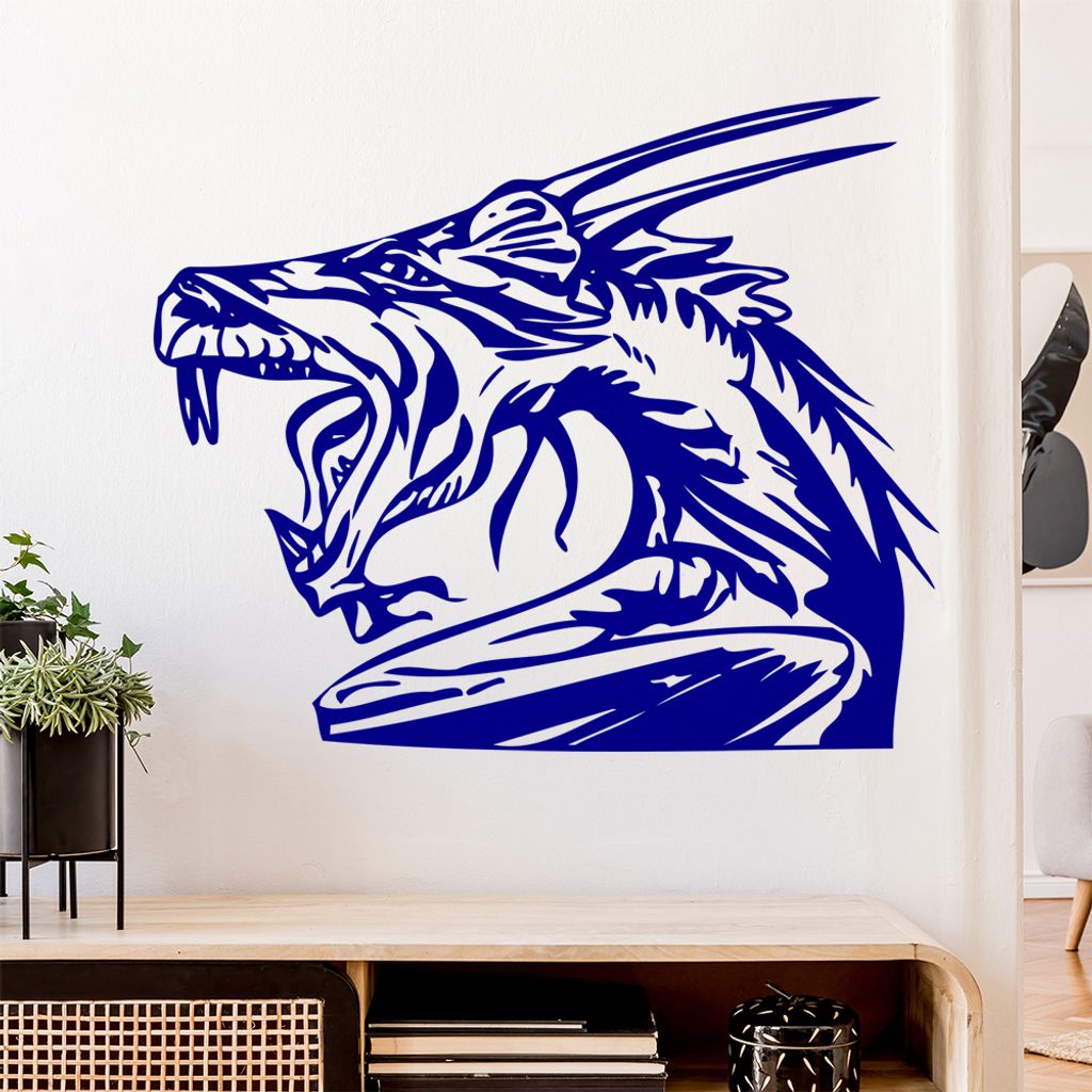 Drachen Kopf Wandtattoo in 6 Größen - Wandaufkleber Wall Sticker - Dekoration, Küche, Wohnzimmer, Schlafzimmer, Badezimmer