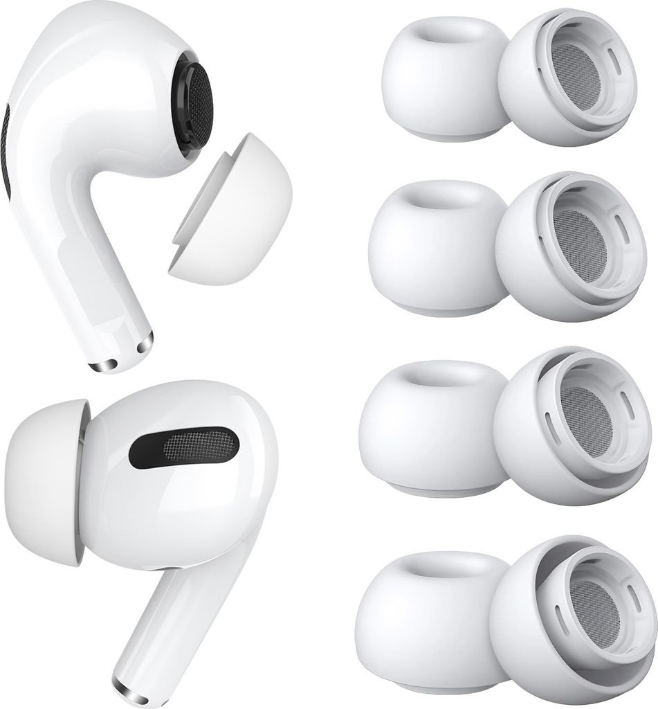 MMOBIEL 4 Paar Ersatz-Ohrstöpsel für AirPods Pro - Silikon Ohrstöpsel XS/S/M/L– Weiß