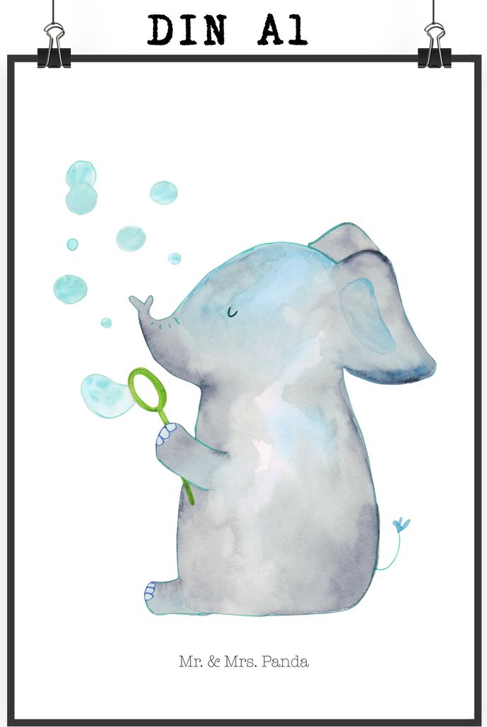 Mr. & Mrs. Panda Bild Elefant Seifenblasen DIN A1 - Weiß - Geschenk, wanddeko, Lustige Sprüche, Liebesspruch, Kunstdruck, Deko Poster, Heimat, dr...