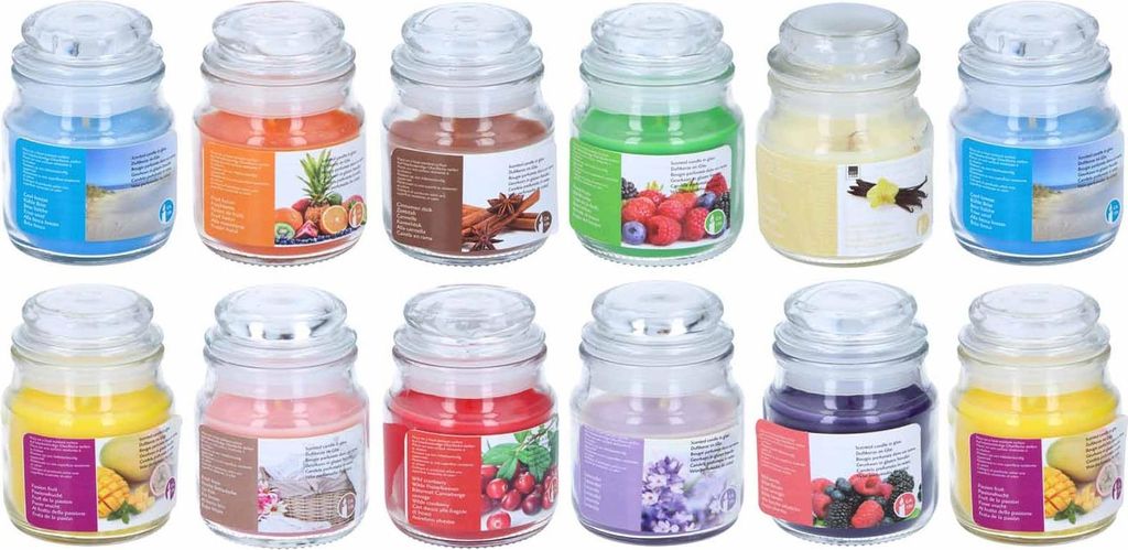 12 Stück Duftkerze im Glas mit Deckel Aromakerze In 12 Verschiedenen Düften Raumduft Duft Kerze