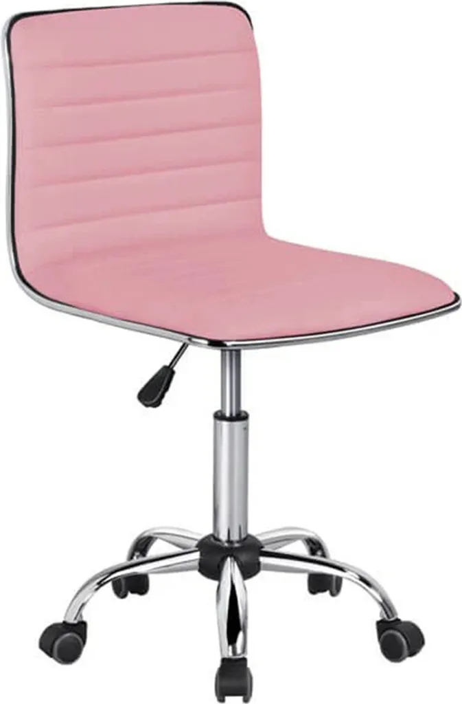 Fauteuil de bureau rose en similicuir, siège pivotant réglable 48cm