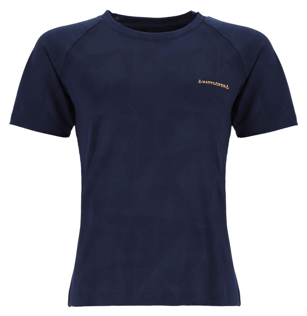 Wattlöper Damen Funktions-T-Shirt mit Dreieck-Allover-Muster - Kurzarm-Shirt Funktionsshirt schnell trocknend in Dunkelblau Größe S