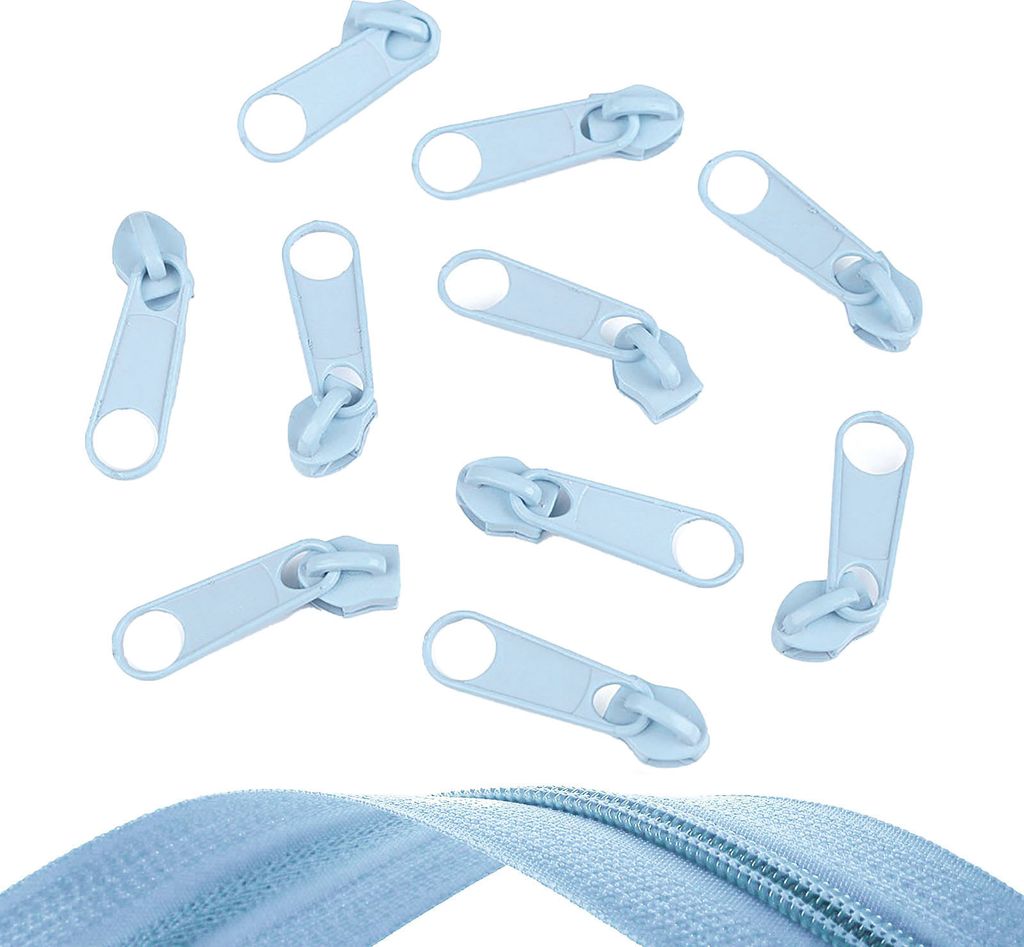 10 Reißverschluss Zipper für Endlosreißverschluss, 5mm, Farbauswahl, Farbe:babyblau