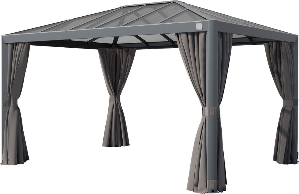 PRIMEYARD Gartenpavillon 3x4 m Alu-Rahmen und Polycarbonat-Dach mit Seitenteilen in Grau