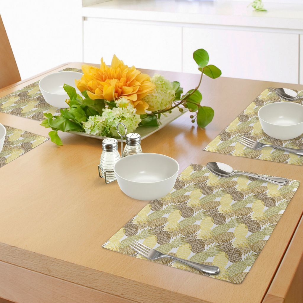 ABAKUHAUS Ananas Platzmatten, Sommer Themen Überschneidungen Curving exotische Tropische Ananas mit Linien drucken, Tiscjdeco aus Farbfesten Stoff...