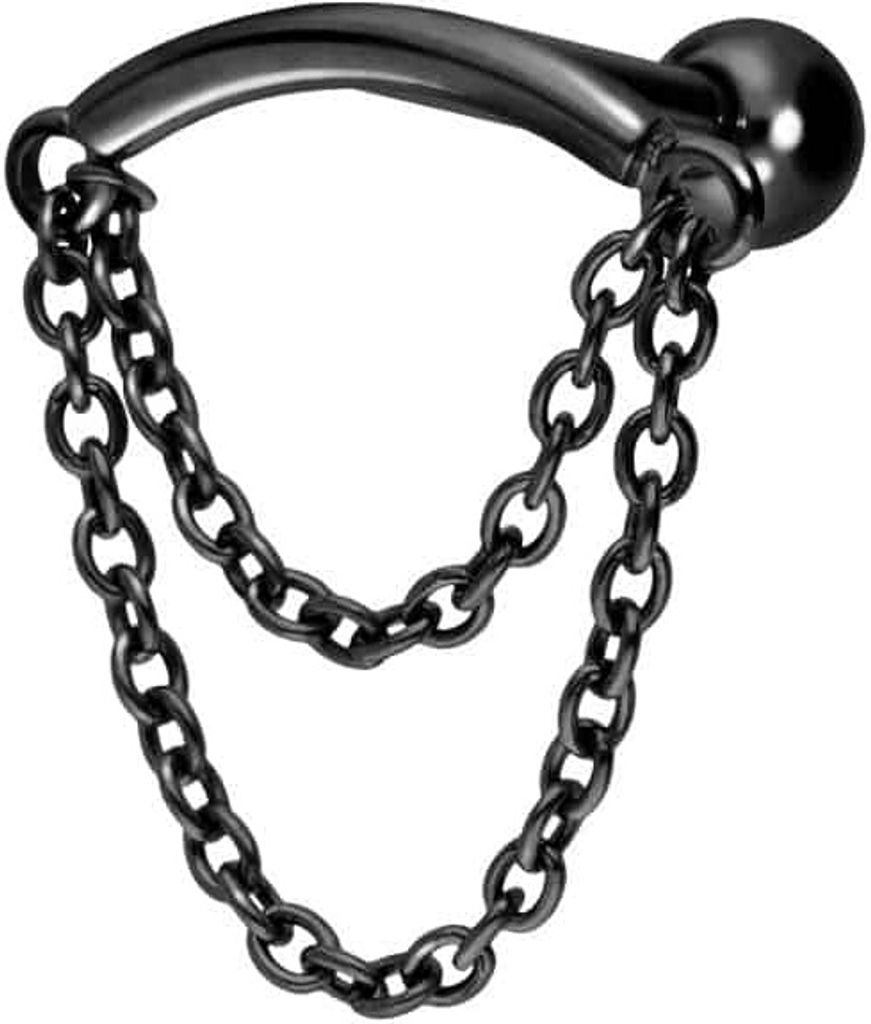 Ohrpiercing Titan Ohrpiercing mit Innengewinde BOGEN + 2 KETTEN Schwarz Stablänge: 8mm