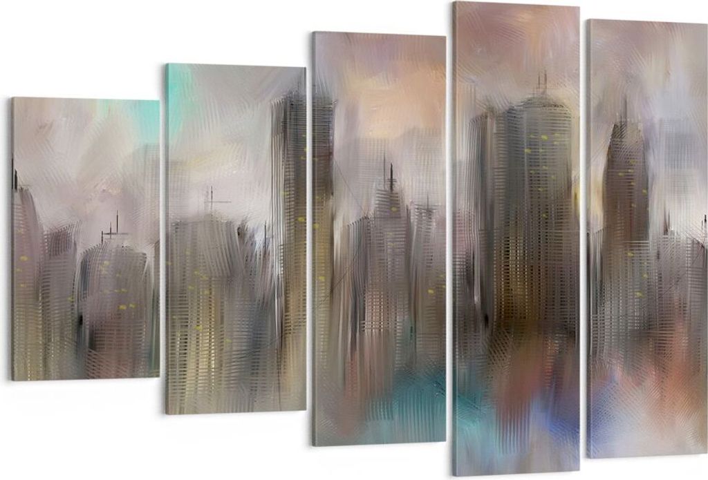 Bild auf Leinwand - Leinwandbild - Stadt Abstraktion - 150x100cm - Wand Bild - Wanddeko - Leinwanddruck - Bilder - Kunstdruck - Wanddekoration - Le...