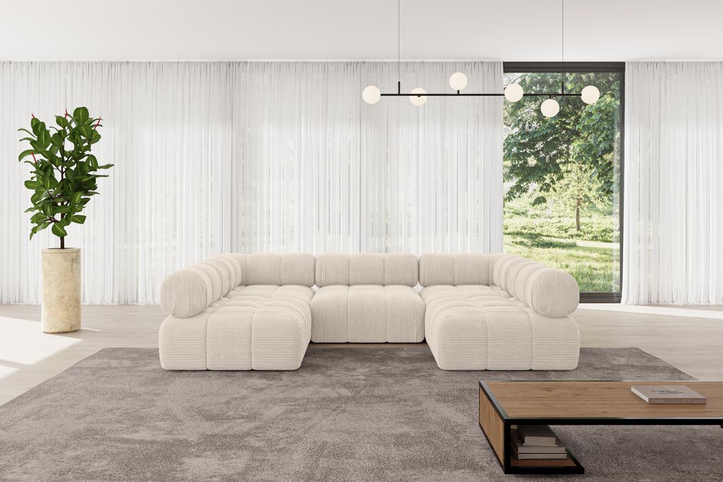 ALTDECOR Modulares Sofa Ecksofa in U-Form - Garvo-U1 - 285x190x70 cm Beige Corner modular Sofa Eckcouch Couch Wohnlandschaft Cauchsofa Polstersofa
