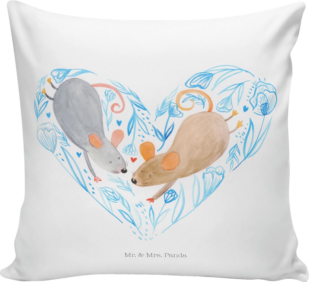 Mr. & Mrs. Panda Kissen 40x40 Hochzeit Mäuse Herz - Weiß - Produktbild 
