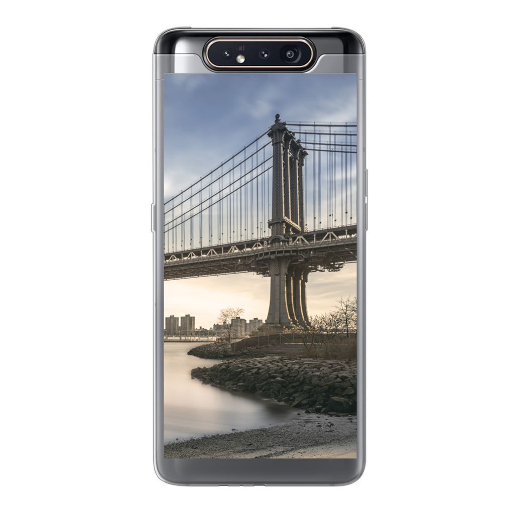 MuchoWow Handyhülle Schutzhülle Hülle für Samsung Galaxy A80 New York - Fluss - Brücke Silikon Softcase Handy Hülle - Schutzdeckel