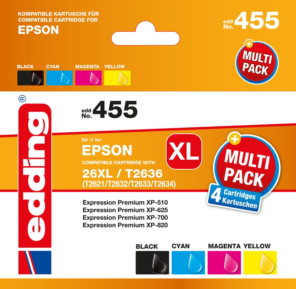 edding Tintenpatrone EDD-455 Multipack Epson 26 XL Produktbild 