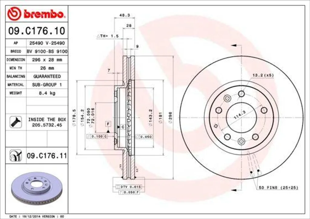 Disque de frein ventilé Brembo pour Mazda CX-7 ER série 09.C176.11