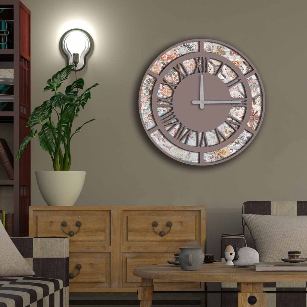 Opviq, 5050MS- HMA6314, Bunt, Wanduhren, 50 cm, 100% MDF (Dicke: 5 mm)