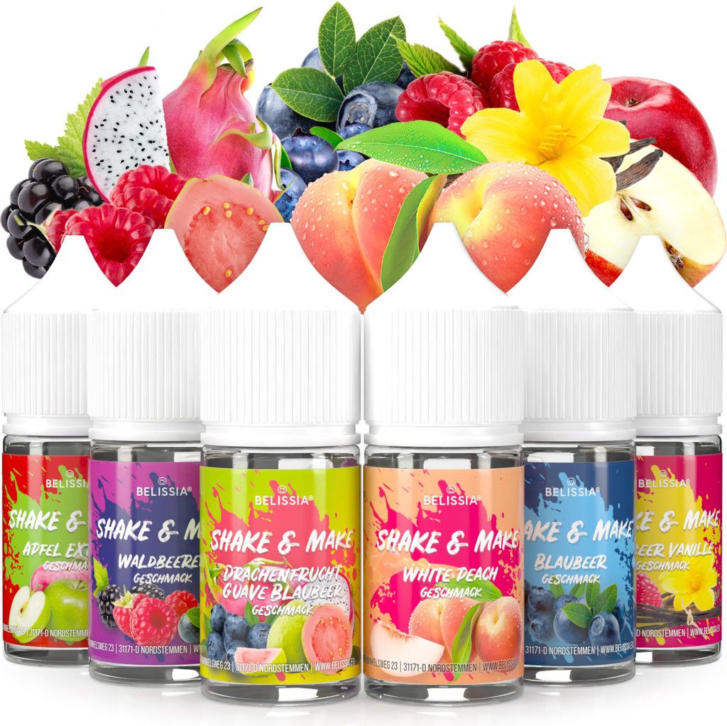 Belissia Shake and Make Greatest Hits - 6 x 30 ml hochdosiertes Lebensmittelaroma - zum Nachfüllen - Für Backen, Speisen, Getränke, Shake, DIY uvm