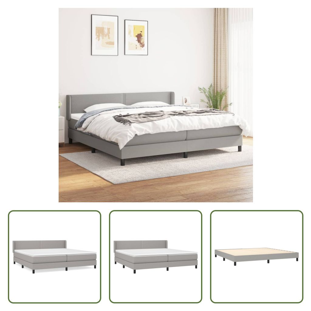 The Living Store Boxspringbett mit Matratze Hellgrau 200x200 cm Stoff
