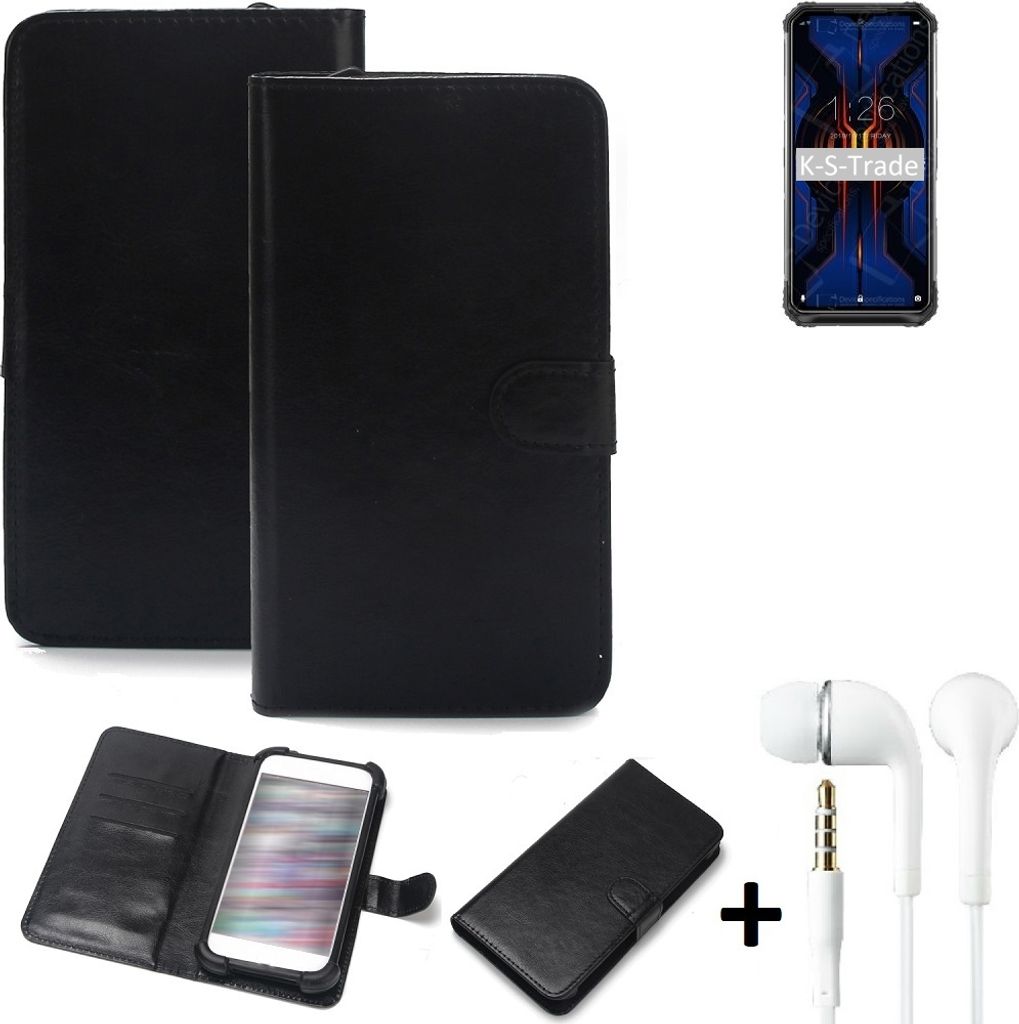 K-S-Trade Wallet Case Handyhülle kompatibel mit Doogee S95 Pro Schutzhülle Flip cover Flipstyle Tasche Hülle Flipcover Slim Bumper schwarz + in ear