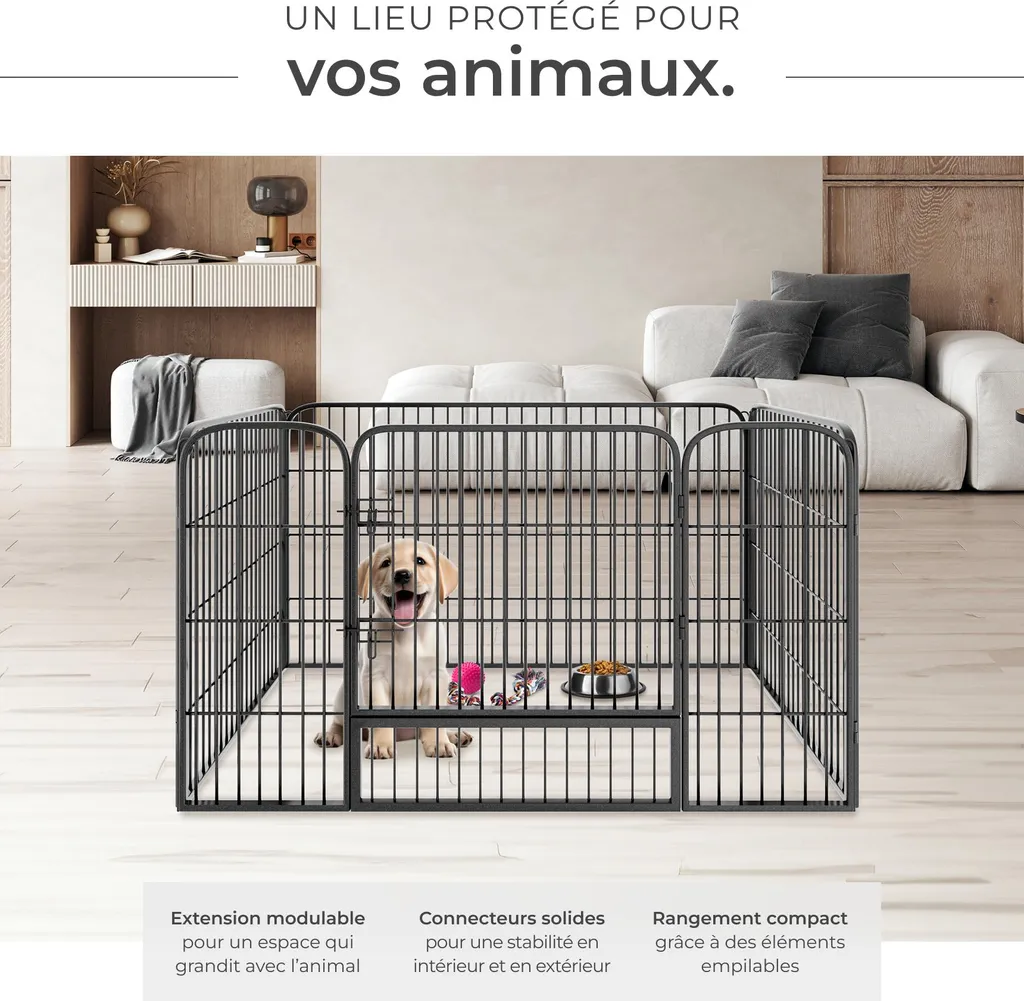 Parc Chiot Robuste 125x85x70 Gris - Sécurité Intérieure/Extérieure