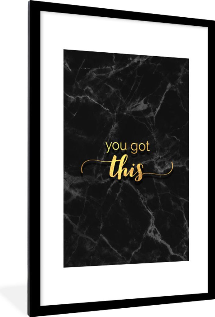 MuchoWow Gerahmtes Poster Zitate - Motivation - Gold - Marmor 60x90 cm - Poster mit Schwarzem Bilderrahmen Wandposter Rahmen Foto Bilder - Dekora...