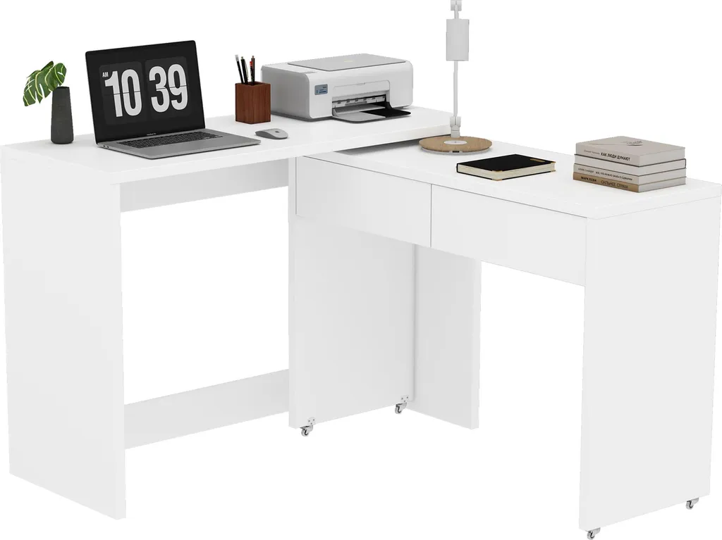 Table d'Ordinateur en L Merax Blanche avec Tiroir Intégré - 8
