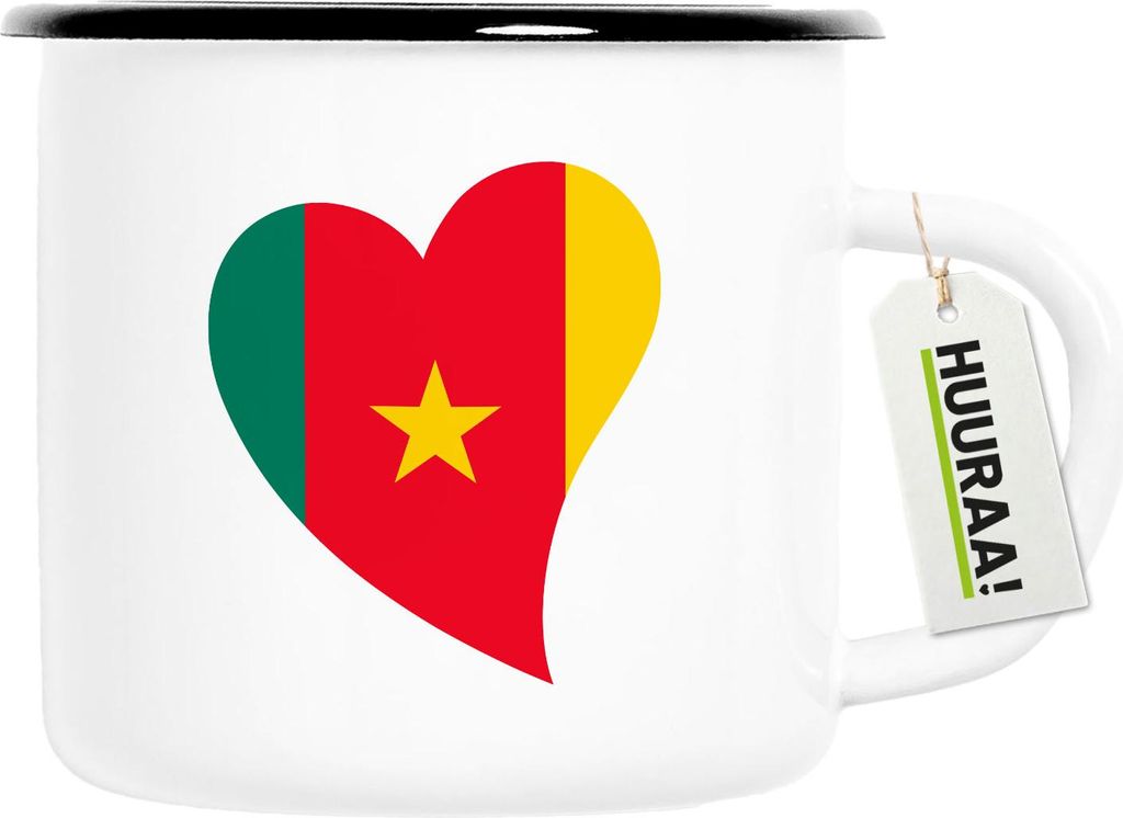 Huuraa Emaille Tasse Kamerun Flagge Herz 300ml Vintage Campingbecher Geschenkidee