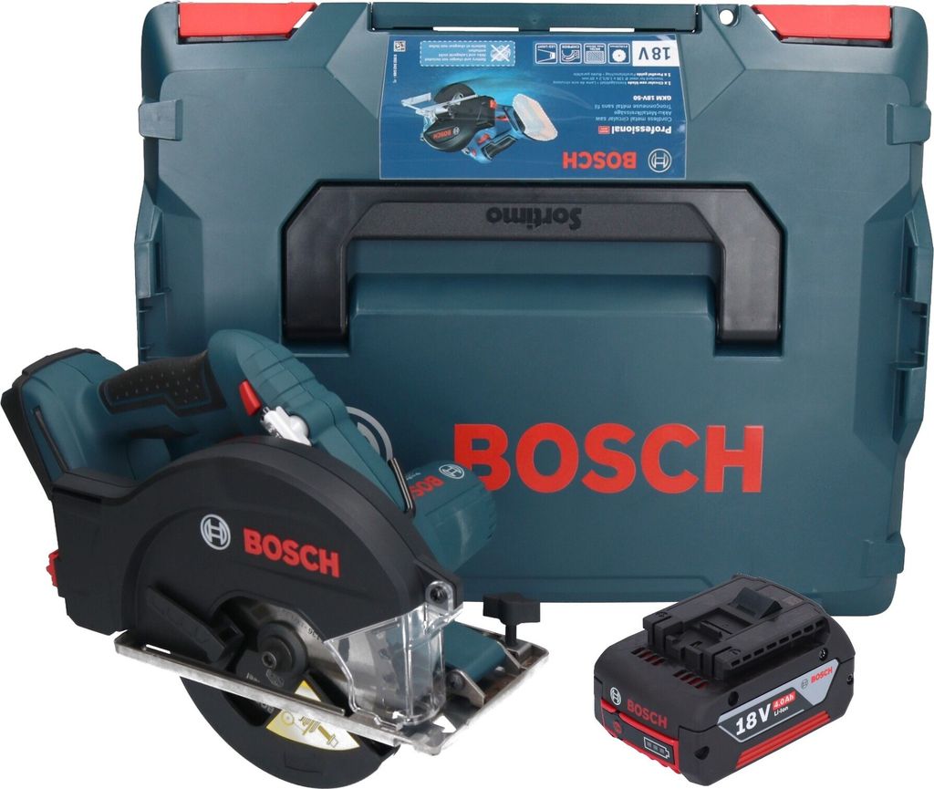 Bosch GKM 18V-50 Professional Akku Metall Handkreissäge 18 V 136 mm Brushless + 1x Akku 4,0 Ah + L-Boxx - ohne Ladegerät