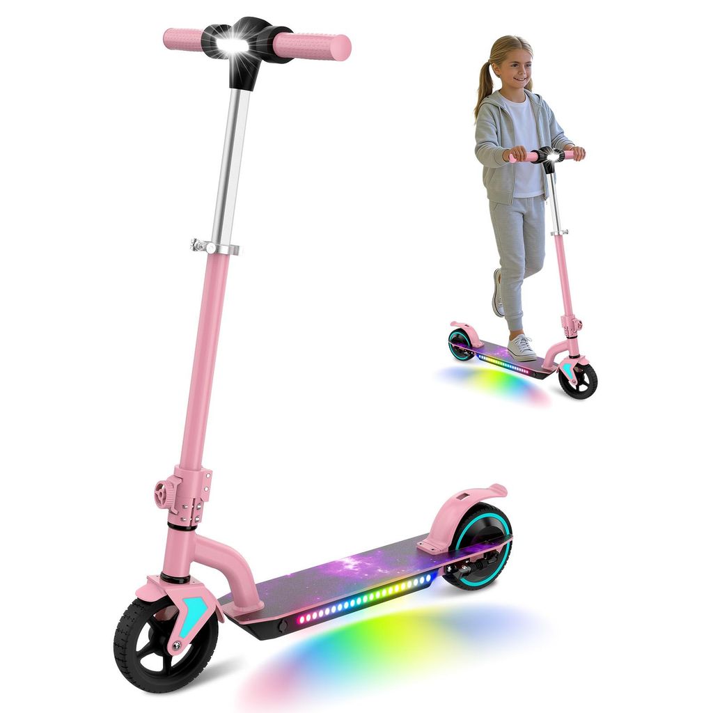 Elektroscooter Kinder 6-14 Jahren, 130W, Klappbar, 16km/h, LED Anzeige, Reichweite 15km, Höhenverstellbar, Geschenk Für Mädchen, Elektroroller ...