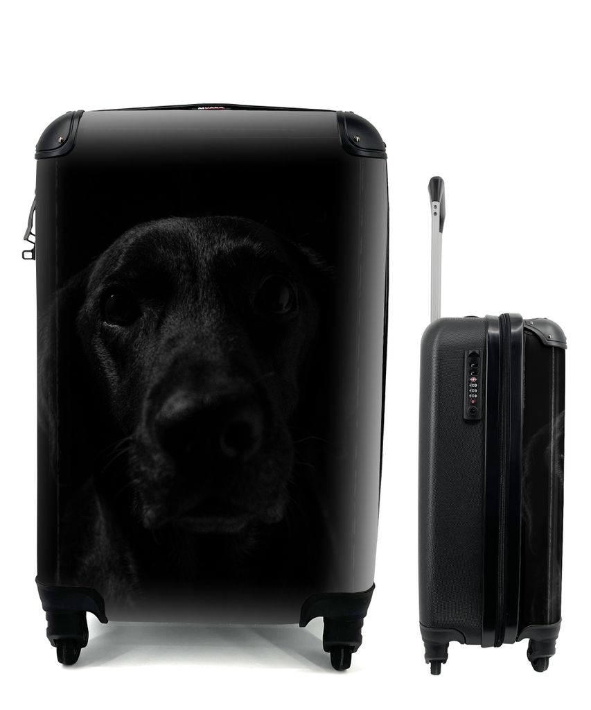 MuchoWow Koffer Handgepäck Trolley Rollkoffer Kleine Reisekoffer mit 4 Rollen - Hund - Haustier - Schwarz - Cabin Size < 55x40x23 cm & 55x40x20 ...