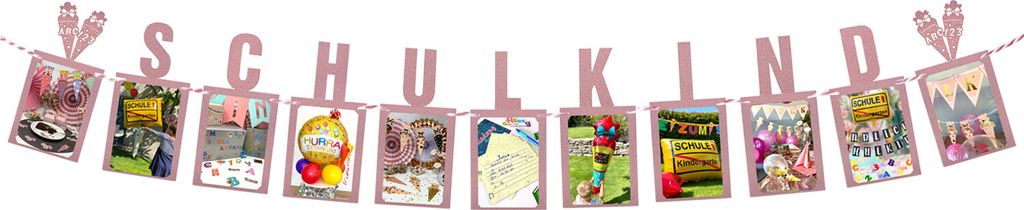 Oblique Unique Schulkind Foto Girlande für Mädchen mit Platz für eigene Fotos Banner für Schuleinführung Einschulung