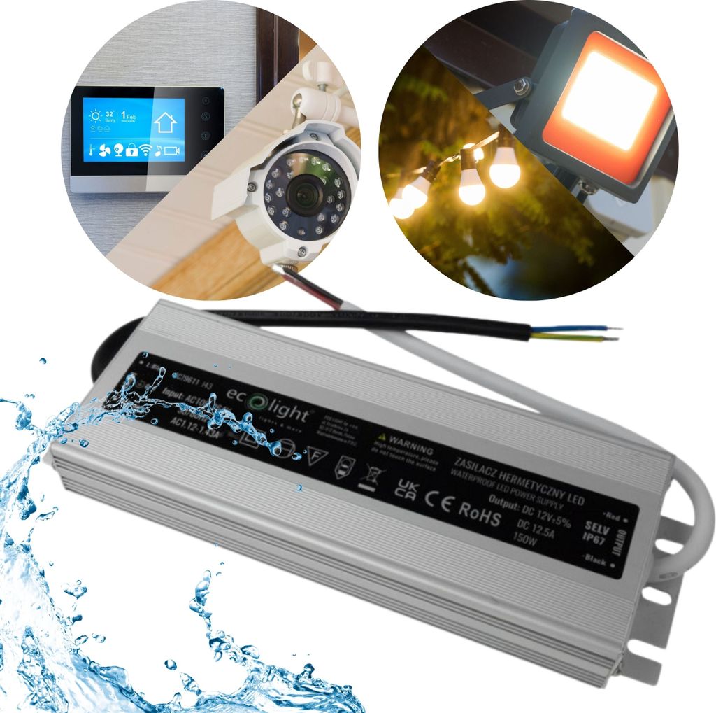 Hermetik LED Netzteil 150W 12V 12.5A, wasserdicht 200x65x22 mm