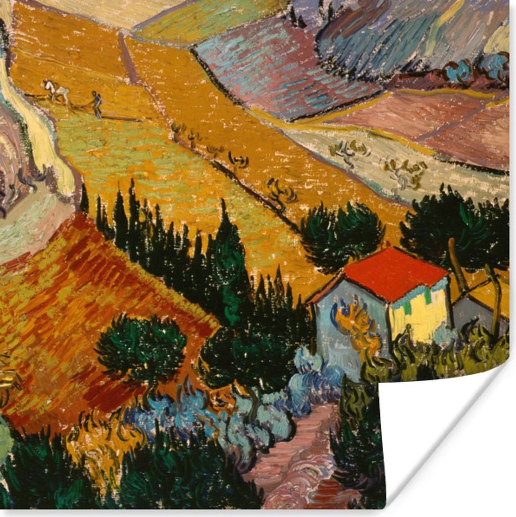 MuchoWow Poster Landschaft mit einem Haus und einem Ackerbauern - Vincent van Gogh 100x100 cm - Babyzimmer