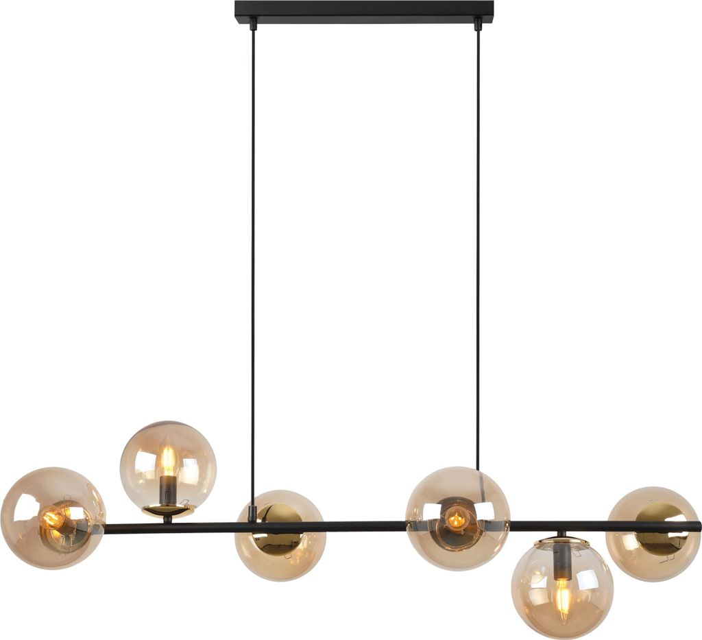 Hängeleuchte Siena Schwarz-Gold 6-flammig Glas Honig E14