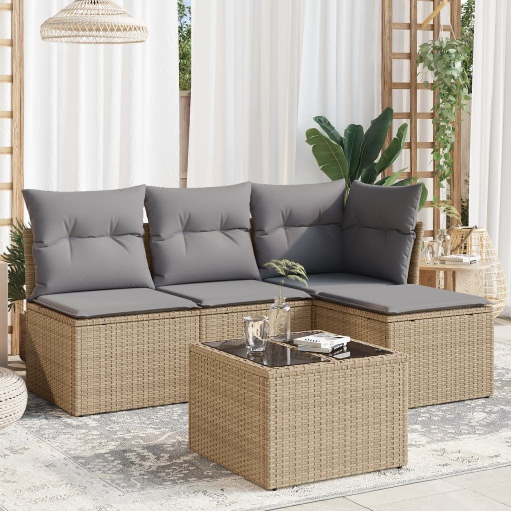 Maison Exclusive - 5-tlg. Garten-Sofagarnitur mit Kissen Beige Poly Rattan