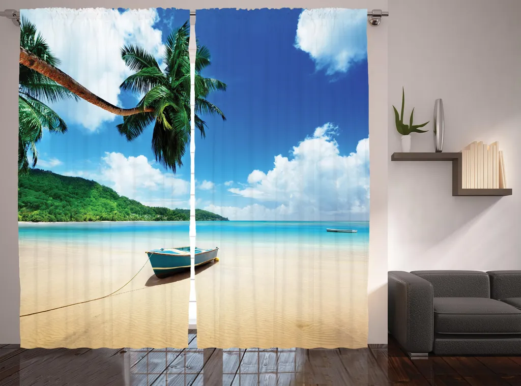 Rideau occultant décoratif pour cacher le vis-à-vis motif plage Mahé