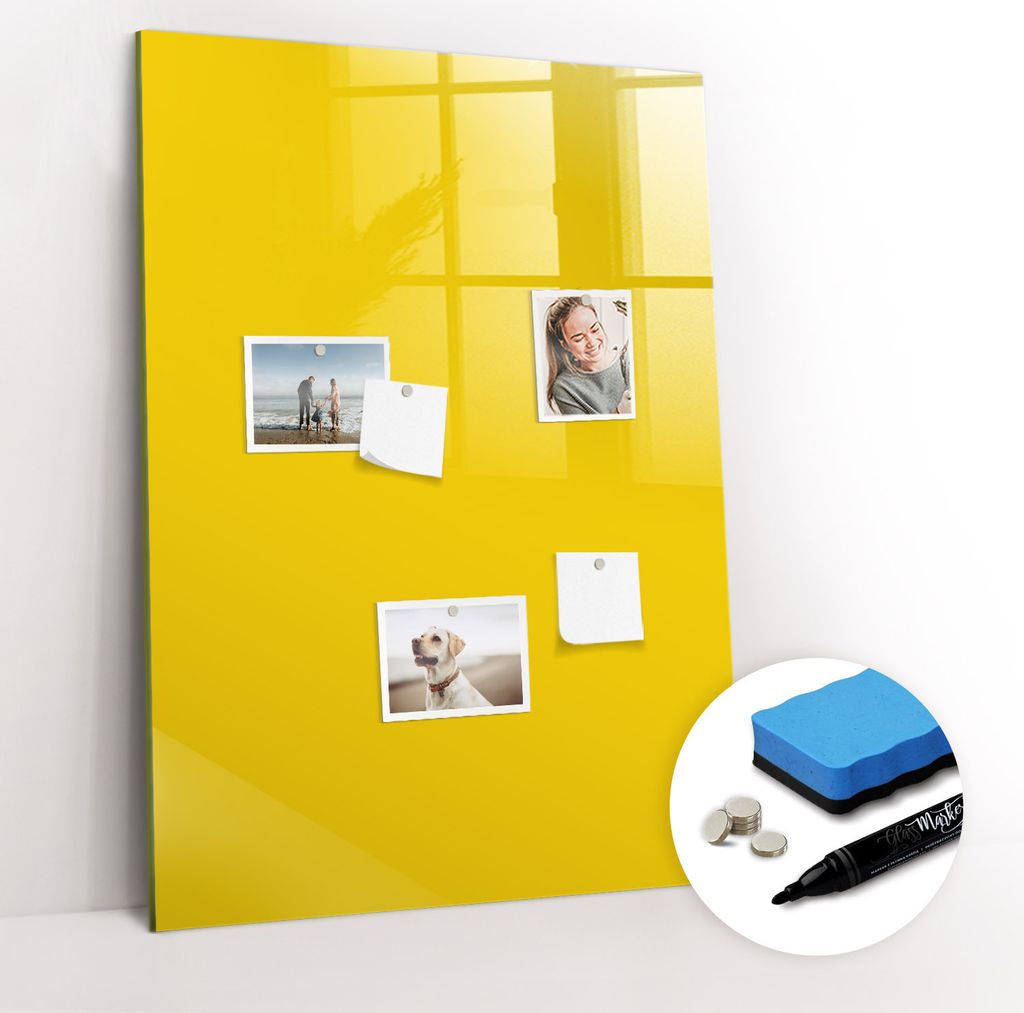 Magnetpinnwand Memoboard - Zubehörsatz - Schwarzer Marker + Schwamm + Magnete - 70 x 100 cm - Hellgelbe Farbe